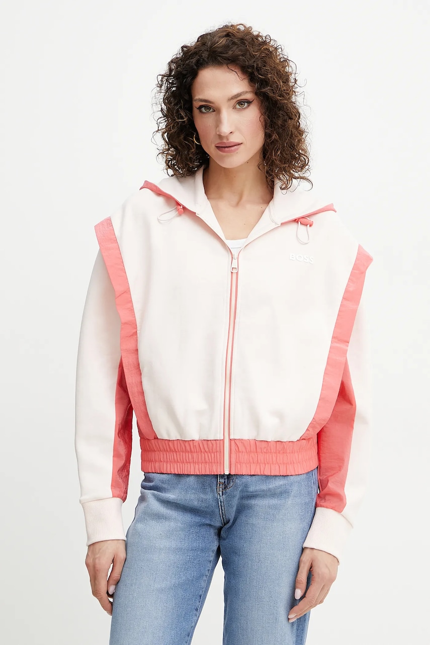 Μπλούζα BOSS χρώμα: ροζ, με κουκούλα, 50541327