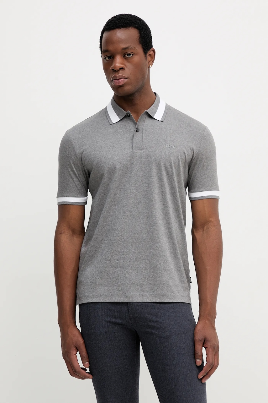 Βαμβακερό μπλουζάκι πόλο BOSS ανδρικό, χρώμα: μαύρο, 50543865