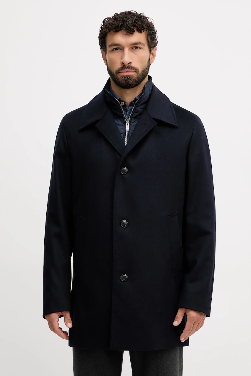 Μάλλινο παλτό BOSS χρώμα: ναυτικό μπλε, 50551087