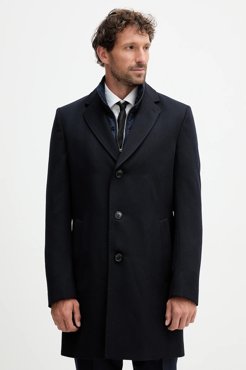 Μάλλινο παλτό BOSS χρώμα: ναυτικό μπλε, 50551117