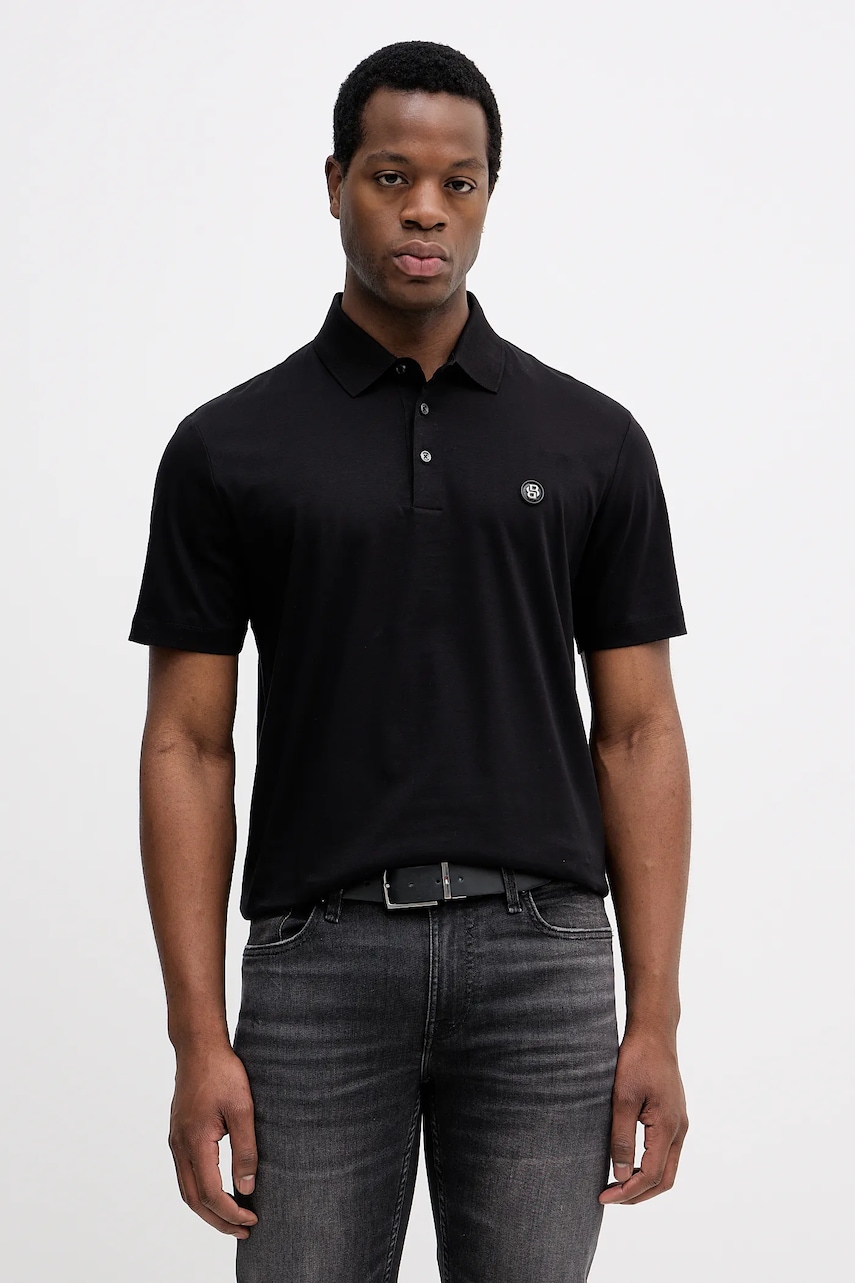 Βαμβακερό μπλουζάκι πόλο BOSS ανδρικό, χρώμα: μαύρο, 50555829