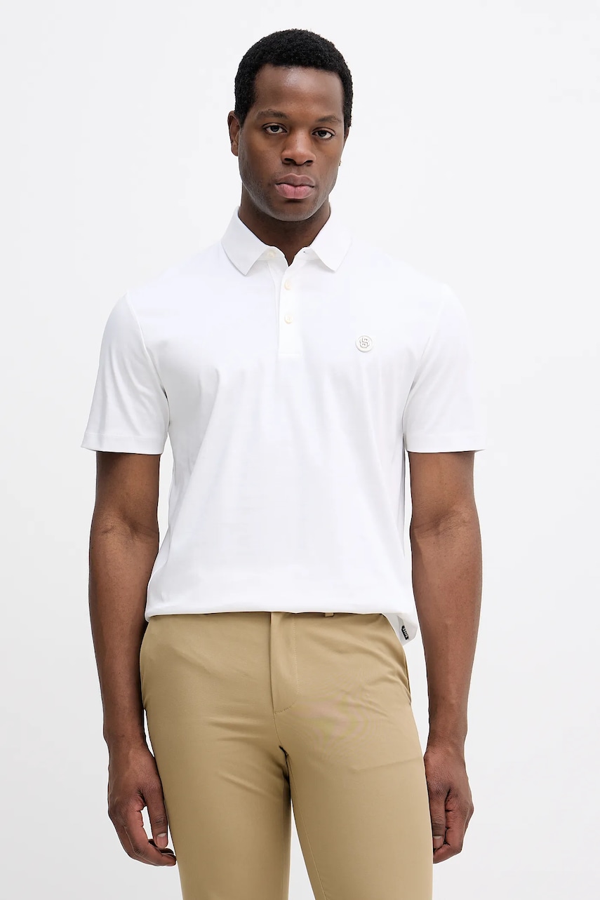 Βαμβακερό μπλουζάκι πόλο BOSS ανδρικό, χρώμα: άσπρο, 50555829