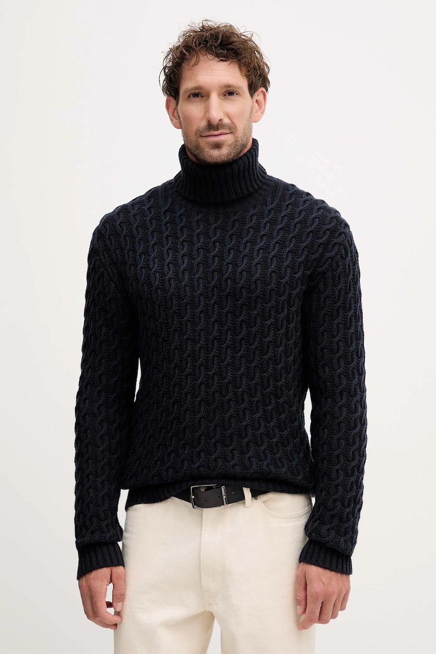 Μάλλινο πουλόβερ BOSS BECKHAM X BOSS ανδρικό, χρώμα: ναυτικό μπλε, 50554338