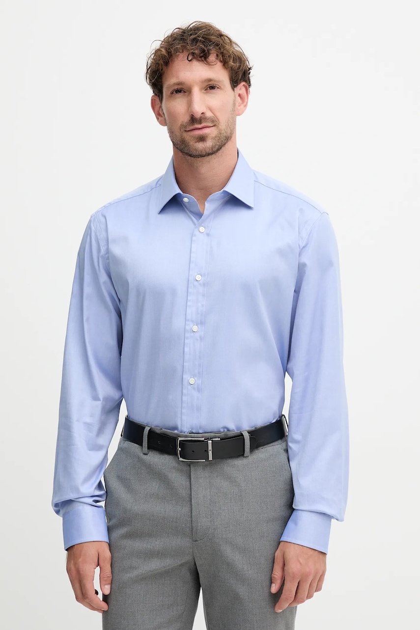 Βαμβακερό πουκάμισο BOSS BECKHAM X BOSS ανδρικό, χρώμα: ναυτικό μπλε, 50554813