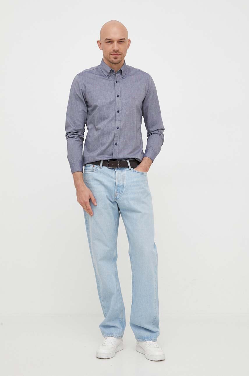 Βαμβακερό πουκάμισο BOSS BOSS ORANGE ανδρικό, χρώμα: ναυτικό μπλε