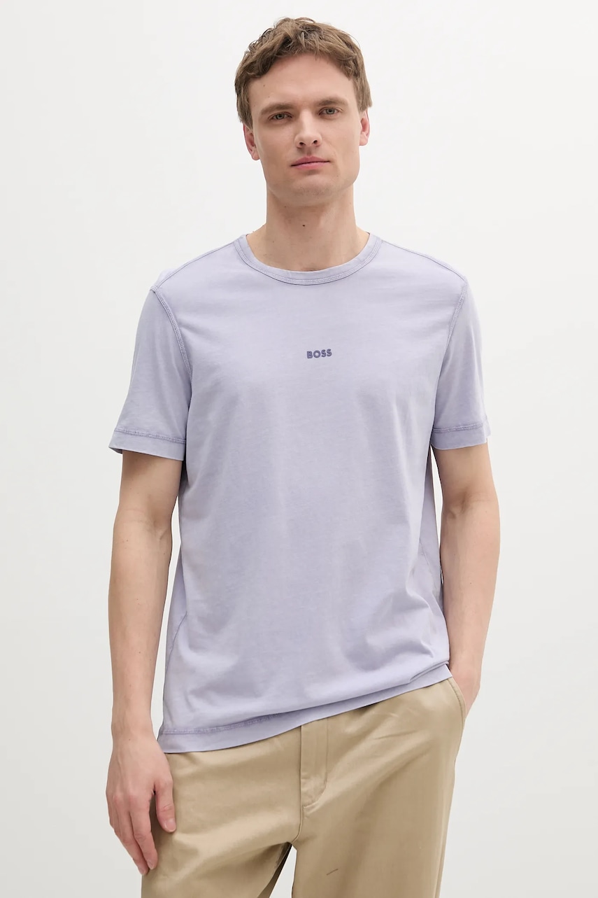 Βαμβακερό μπλουζάκι BOSS Orange BOSS ORANGE ανδρικό, χρώμα: μοβ, 50502173