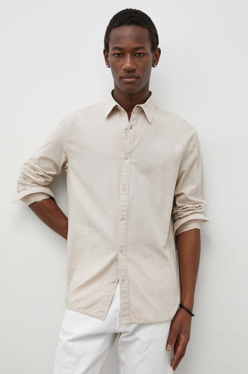 Πουκάμισο με μείγμα από λινό Bruuns Bazaar χρώμα: μπεζ