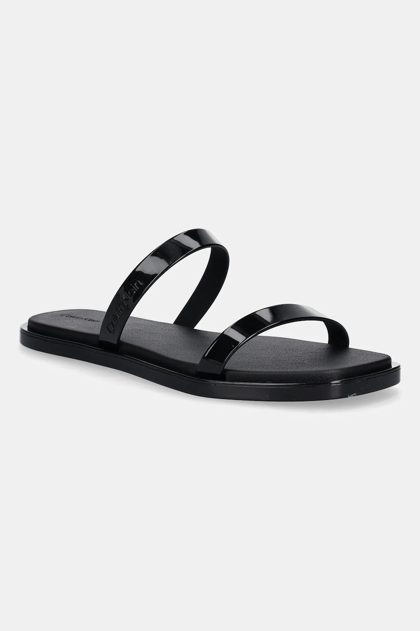 Παντόφλες Calvin Klein DOUBLE BAR SLIDE - JELLY χρώμα: μαύρο, HW0HW02417