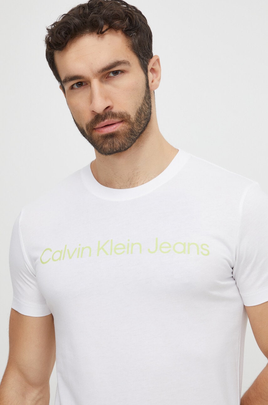 Βαμβακερό μπλουζάκι Calvin Klein Jeans χρώμα: άσπρο