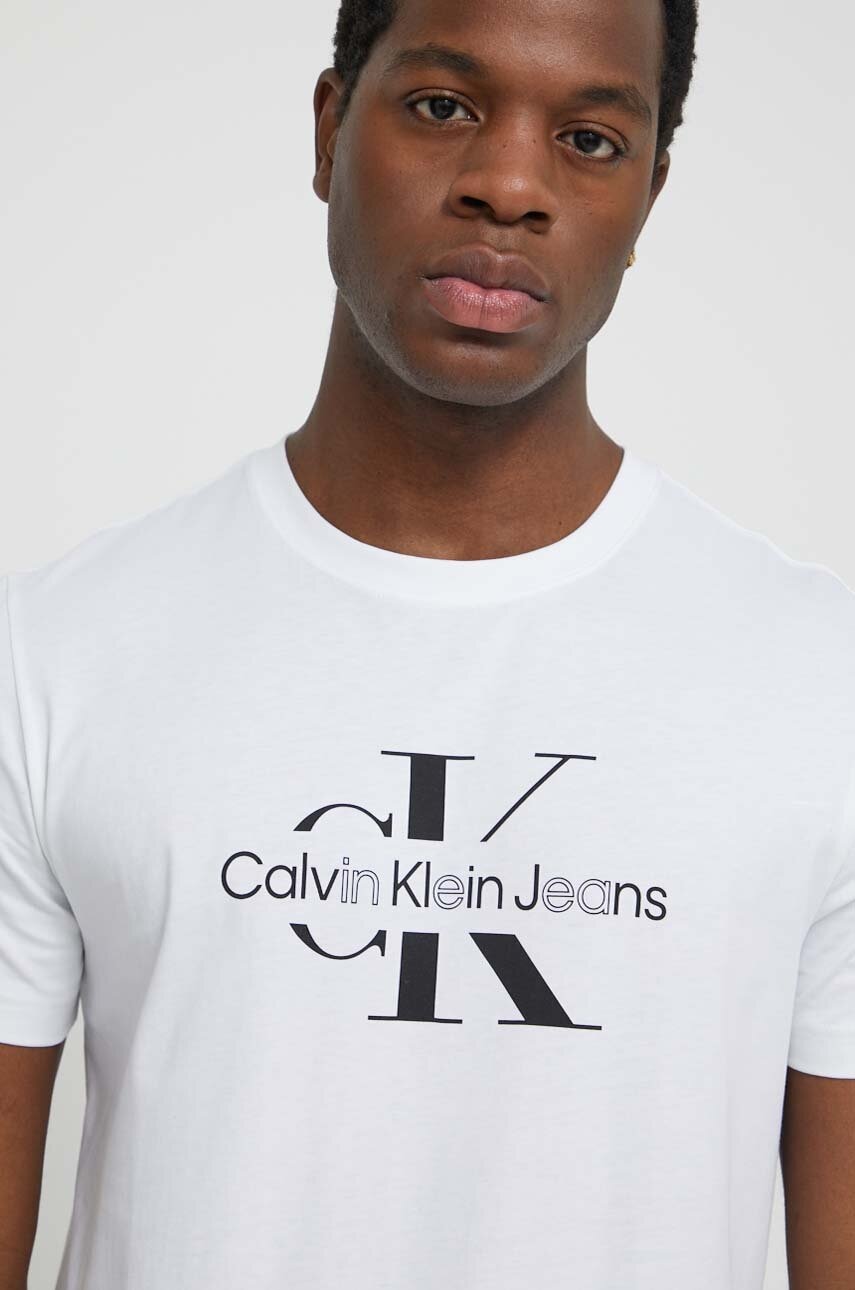 Βαμβακερό μπλουζάκι Calvin Klein Jeans ανδρικά, χρώμα: άσπρο