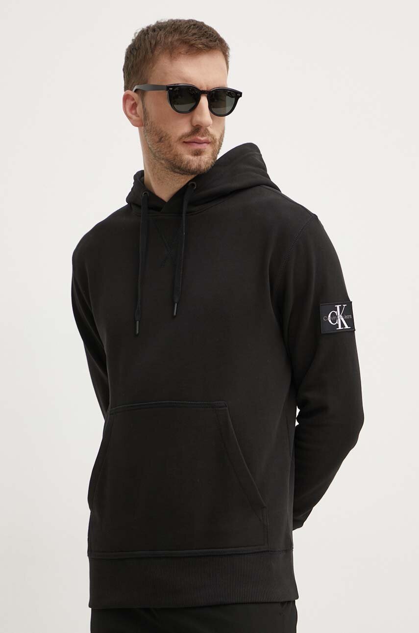 Βαμβακερή μπλούζα Calvin Klein Jeans χρώμα: μαύρο, με κουκούλα