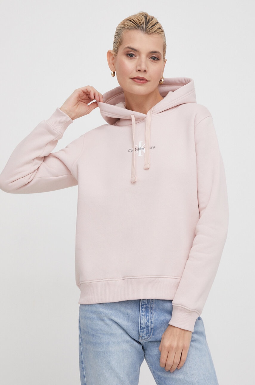 Μπλούζα Calvin Klein Jeans χρώμα: ροζ, με κουκούλα