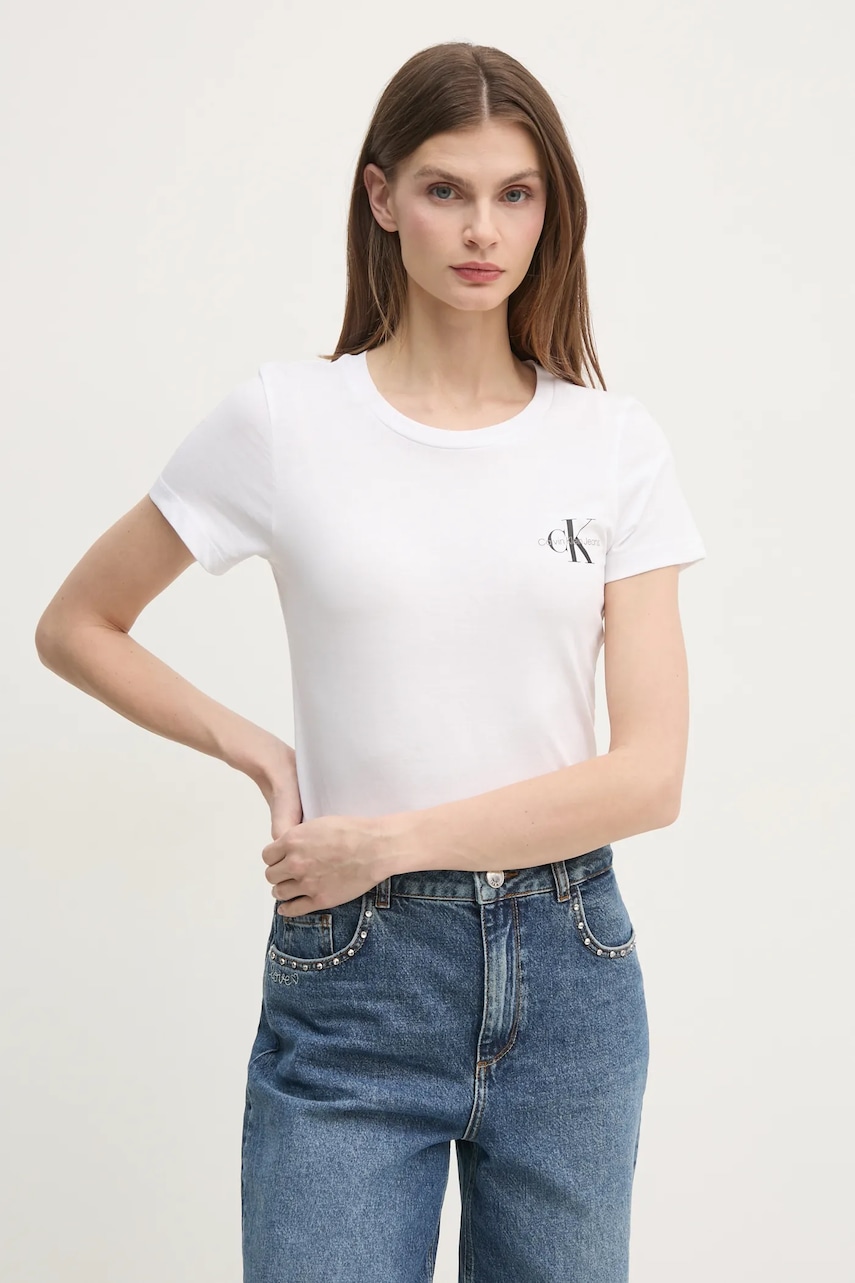 Βαμβακερό μπλουζάκι Calvin Klein Jeans 2-pack γυναικείο, χρώμα: άσπρο, J20J219734