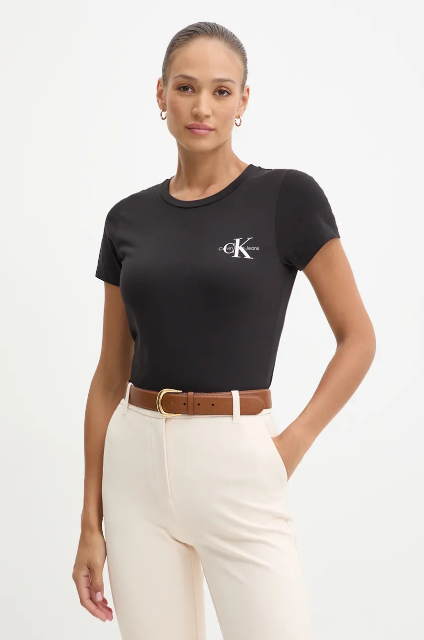 Βαμβακερό μπλουζάκι Calvin Klein Jeans 2-pack γυναικείο, χρώμα: μαύρο, J20J219734