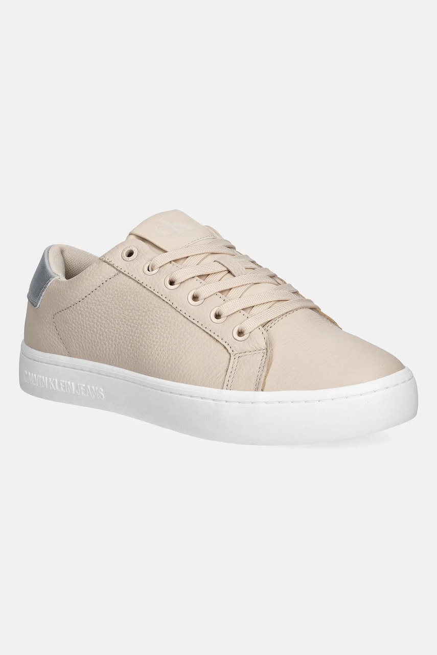 Δερμάτινα αθλητικά παπούτσια Calvin Klein Jeans CLASSIC CUPSOLE LOW OHB χρώμα: μπεζ, YW0YW01799