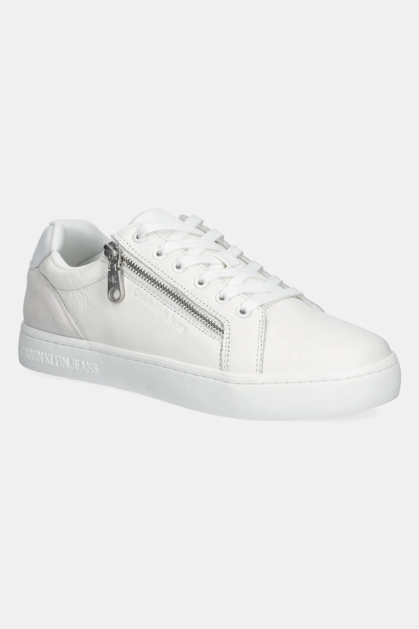 Δερμάτινα αθλητικά παπούτσια Calvin Klein Jeans CLASSIC CUPSOLE ZIP LOW IN χρώμα: άσπρο, YM0YM01254