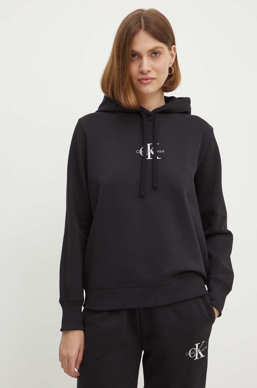 Μπλούζα Calvin Klein Jeans χρώμα: μαύρο, με κουκούλα, J20J223536