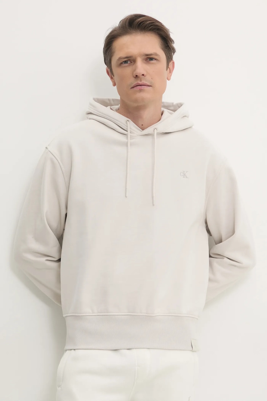 Βαμβακερή μπλούζα Calvin Klein Jeans χρώμα: μπεζ, με κουκούλα, J30J326748