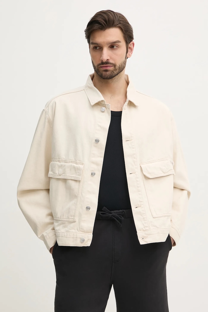 Σακάκι με λινό μείγμα Calvin Klein Jeans χρώμα: μπεζ, J30J327212