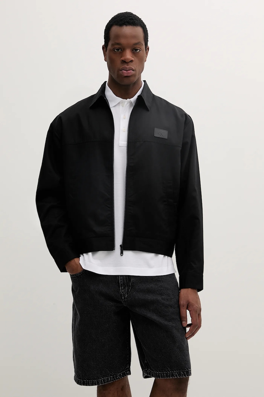 Σακάκι με λινό μείγμα Calvin Klein Jeans χρώμα: μαύρο, J30J327259