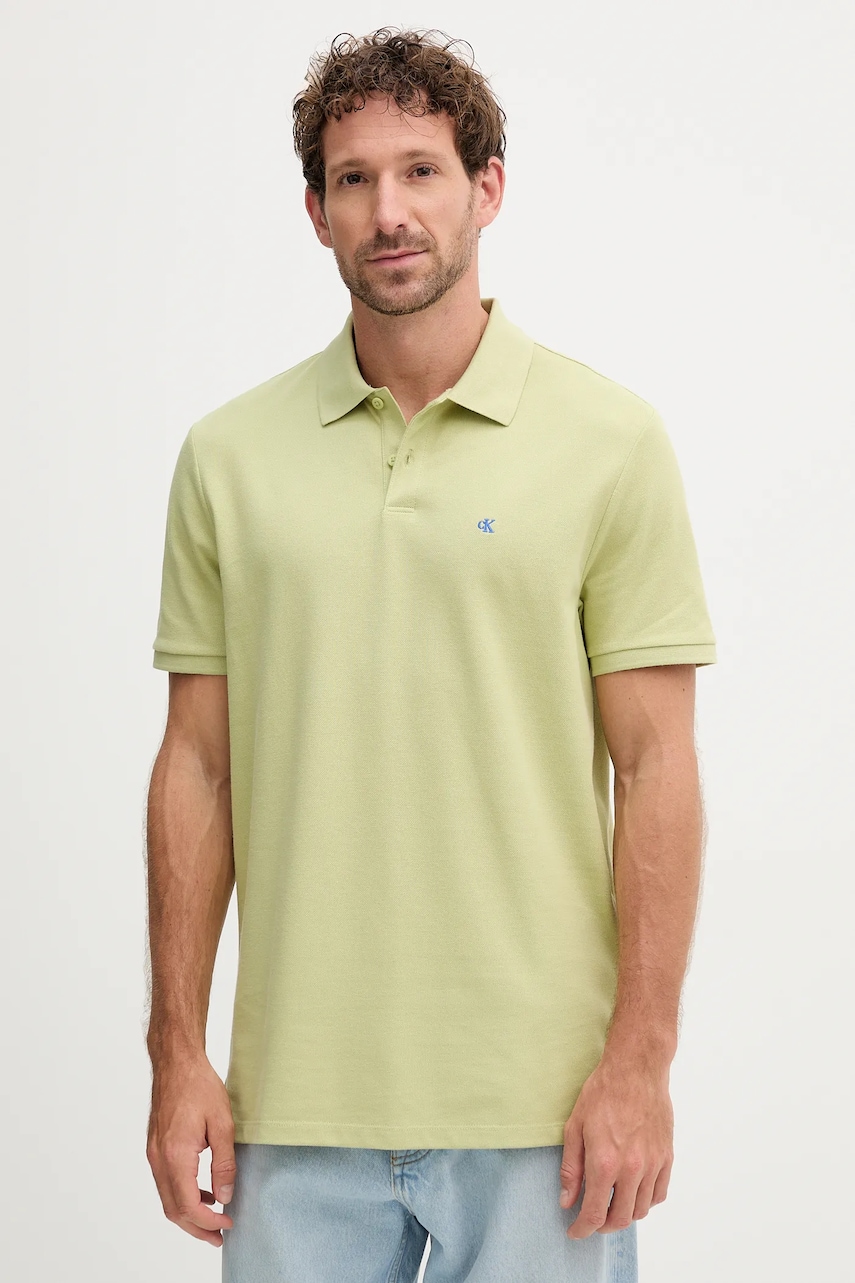 Βαμβακερό μπλουζάκι πόλο Calvin Klein Jeans ανδρικό, χρώμα: άσπρο, LV040EM269