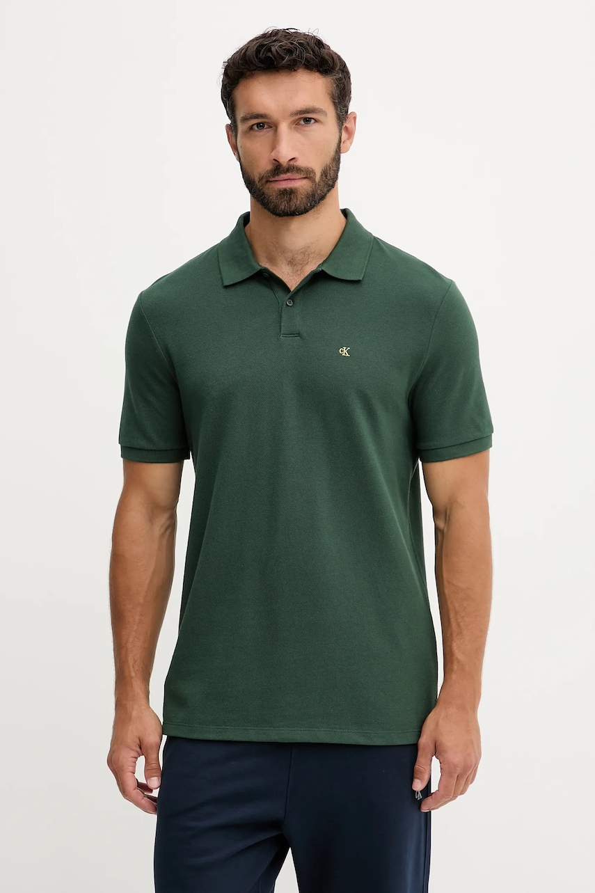 Βαμβακερό μπλουζάκι πόλο Calvin Klein Jeans ανδρικό, χρώμα: άσπρο, LV040EM269
