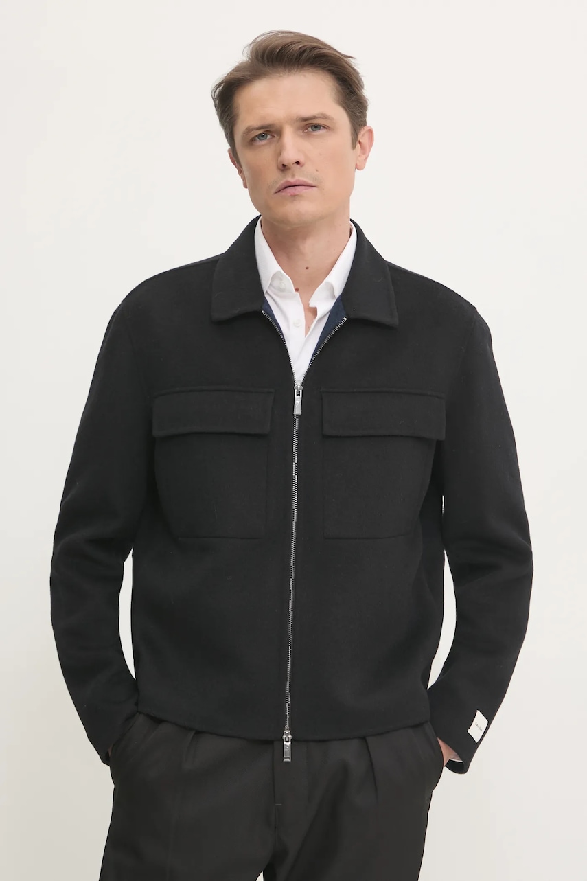 Μάλλινο σακάκι σε στυλ πουκάμισο Calvin Klein χρώμα: μαύρο, K10K113955