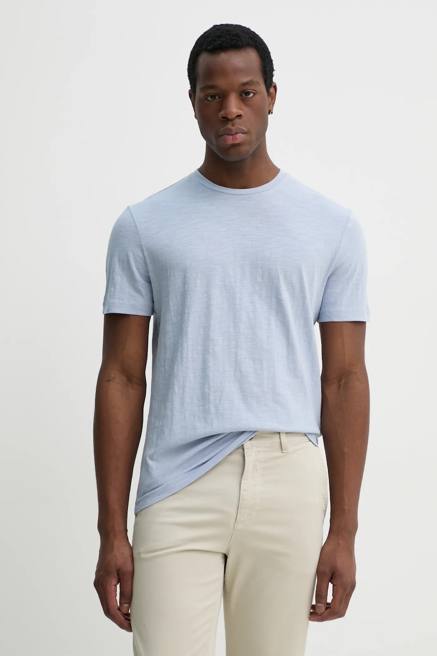 Μπλουζάκι με λινό μείγμα Calvin Klein ανδρικό, χρώμα: μπλε, K10K114160
