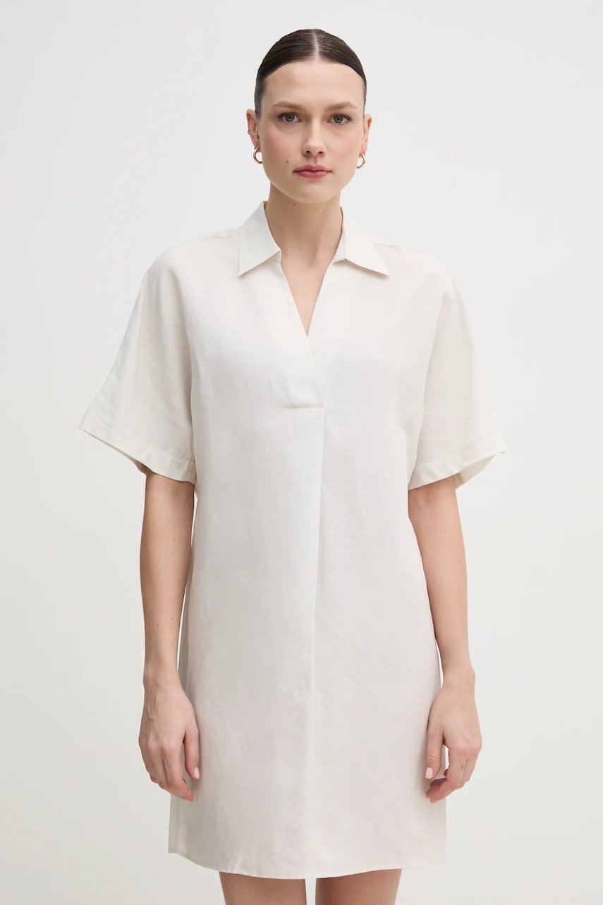 Φόρεμα από λινό μείγμα Calvin Klein χρώμα: μπεζ, K20K208382