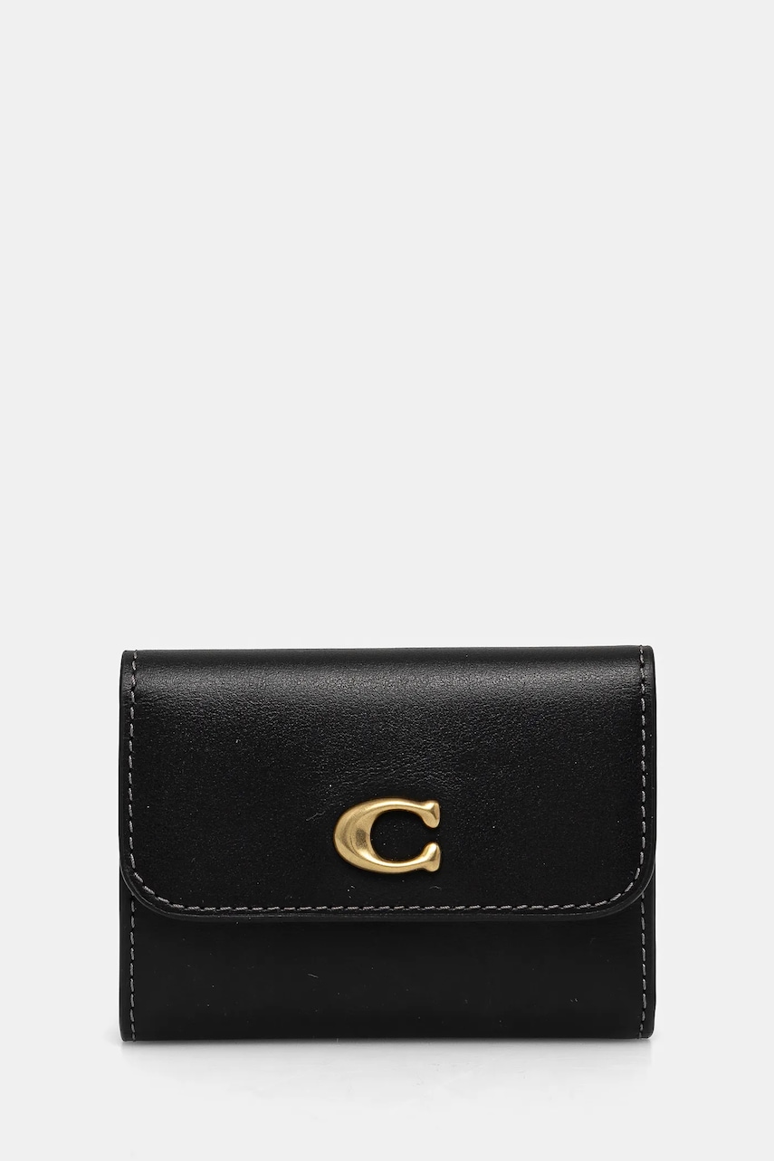 Δερμάτινο πορτοφόλι Coach γυναικείο, χρώμα: μαύρο, CZ111