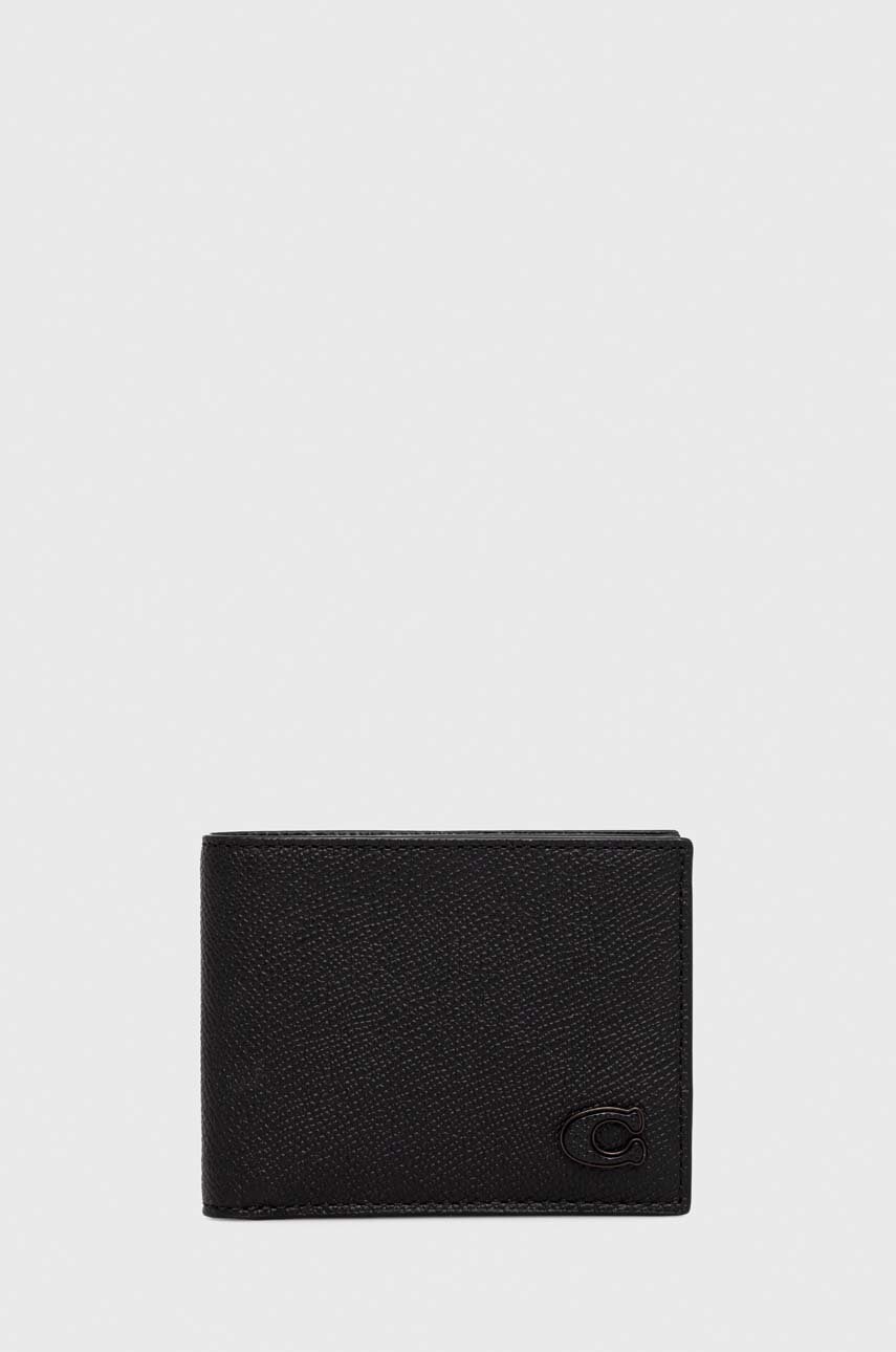 Δερμάτινο πορτοφόλι Coach ανδρικά, χρώμα: μαύρο F30