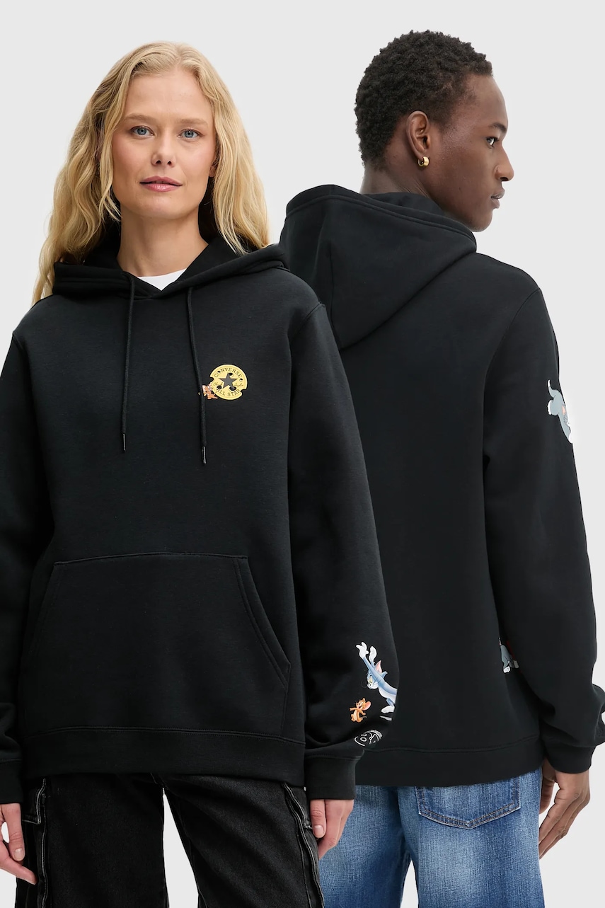 Μπλούζα Converse Converse x Tom & Jerry χρώμα: μαύρο, με κουκούλα, 10028756-A01