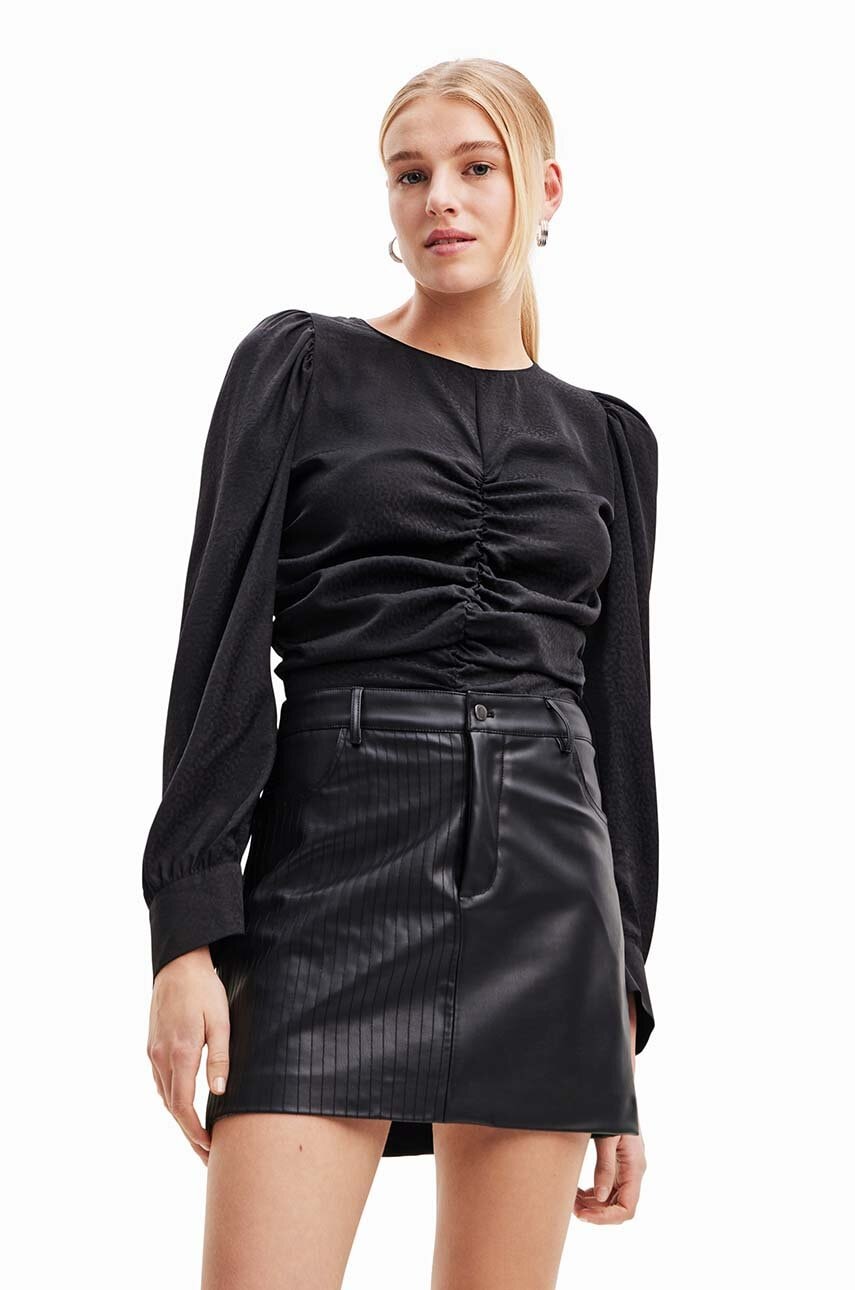 Μπλουζάκι Desigual 23WWBW32 WOMAN WOVEN BLOUSE LONG SLEEVE χρώμα: μαύρο