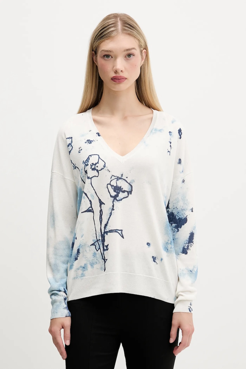 Πουλόβερ από λινό μείγμα Desigual HELSINKI χρώμα: μπεζ, 25SWJF33