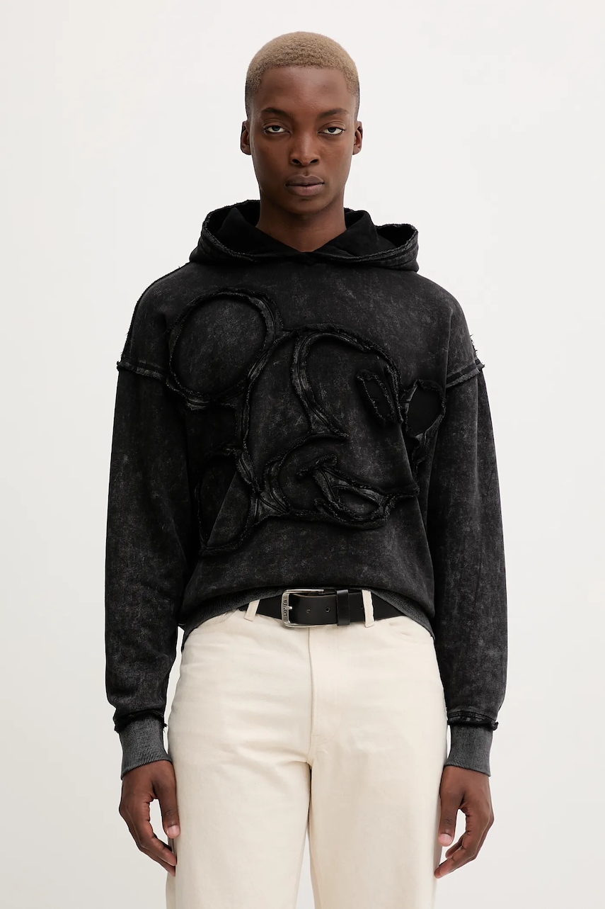 Βαμβακερή μπλούζα Desigual ORLANDO χρώμα: μαύρο, με κουκούλα, 25WMSK19