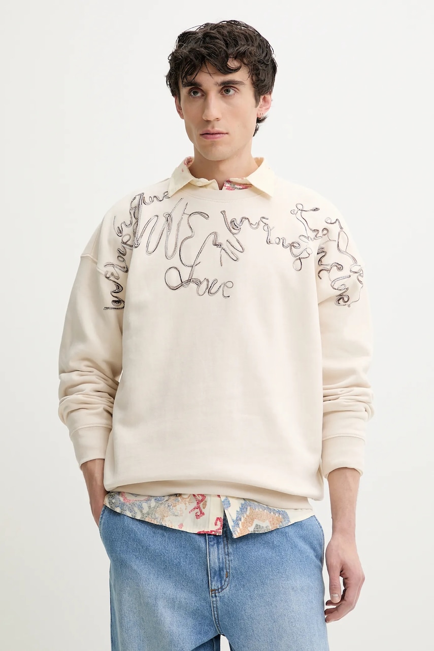 Βαμβακερή μπλούζα Desigual SEAN χρώμα: μπεζ, 25SMSK15