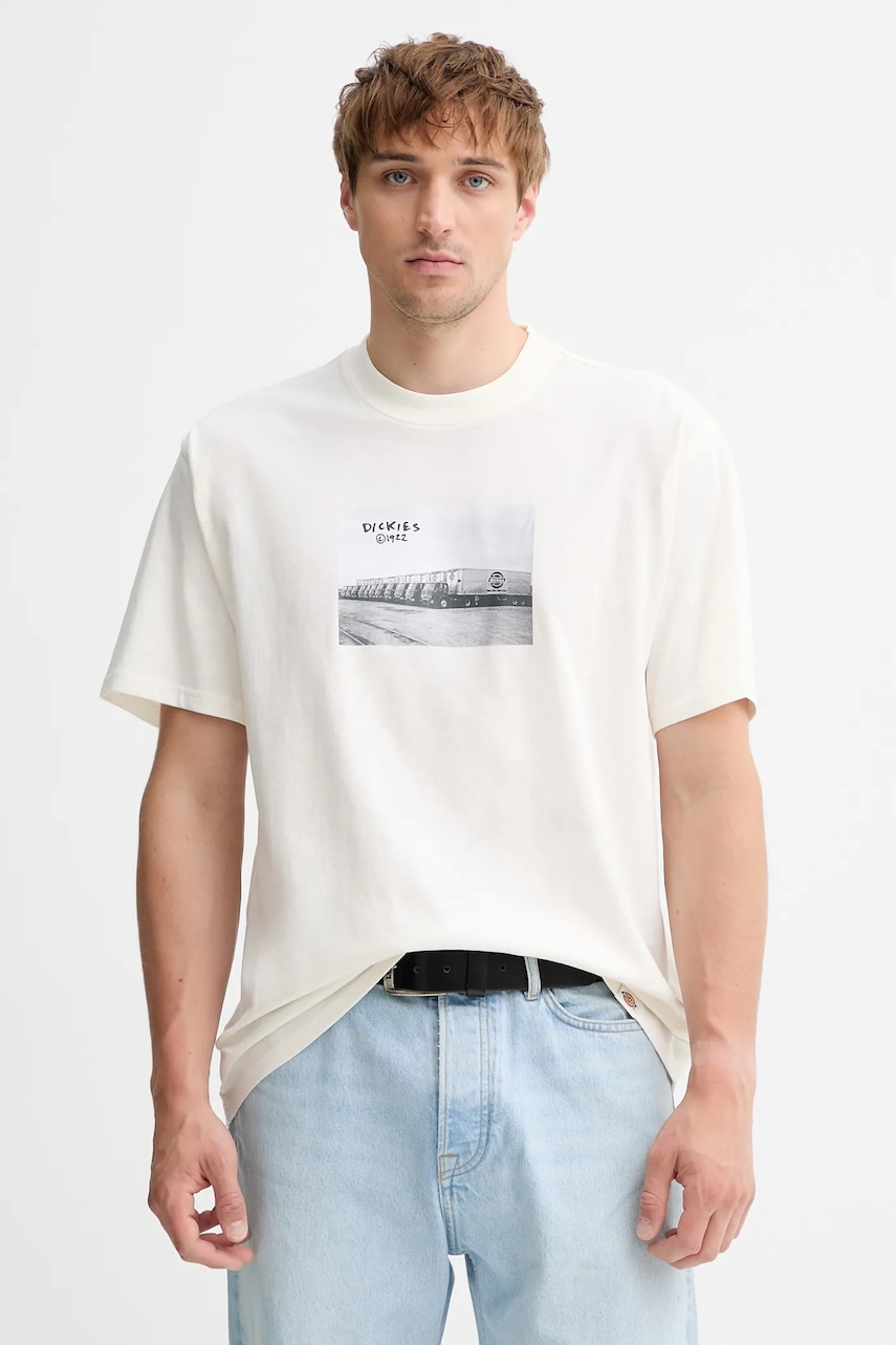 Βαμβακερό μπλουζάκι Dickies ανδρικό, χρώμα: μπεζ, DK0A87YM