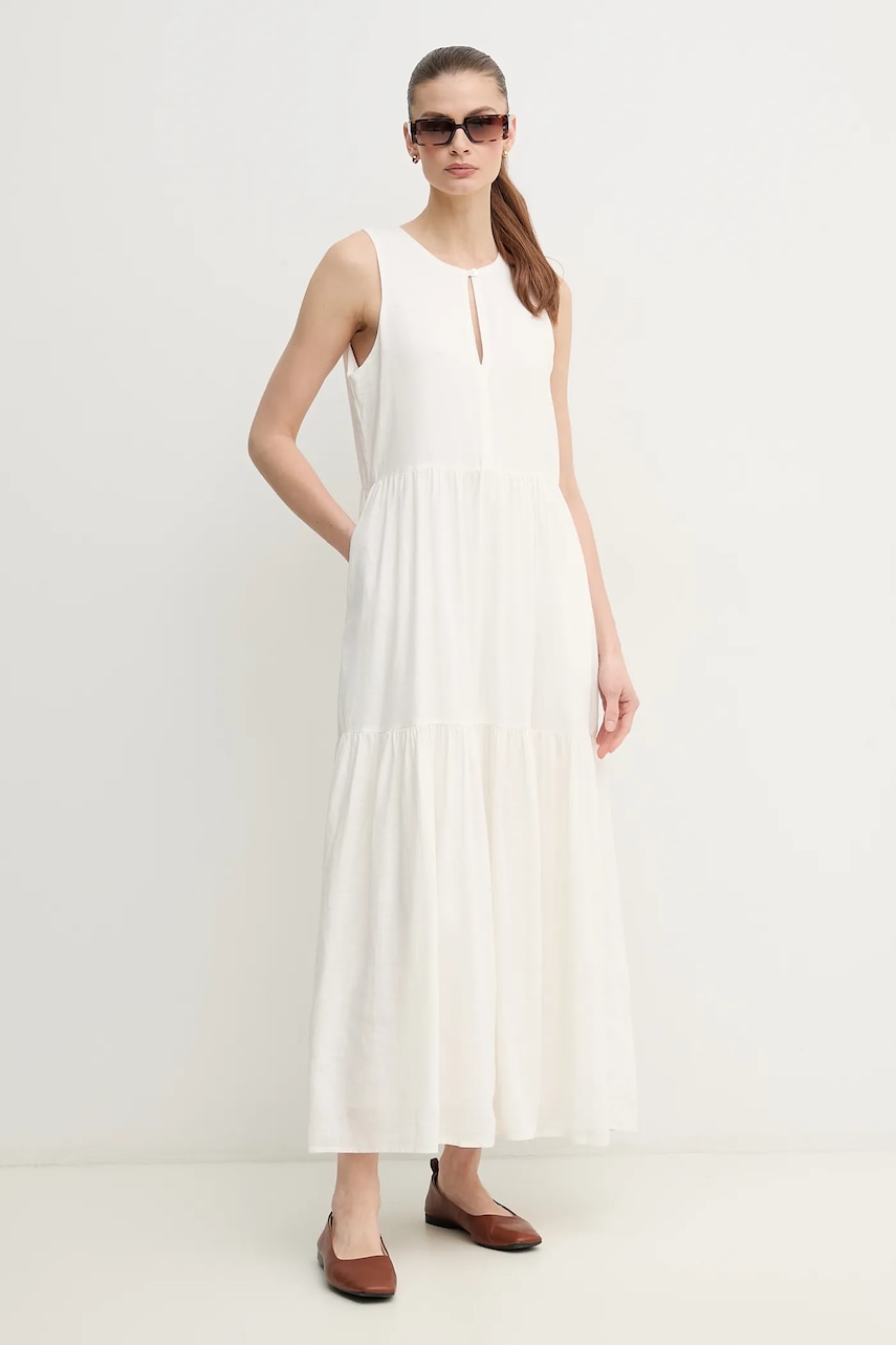 Λινό φόρεμα Dkny χρώμα: μπεζ, DJ5D9059