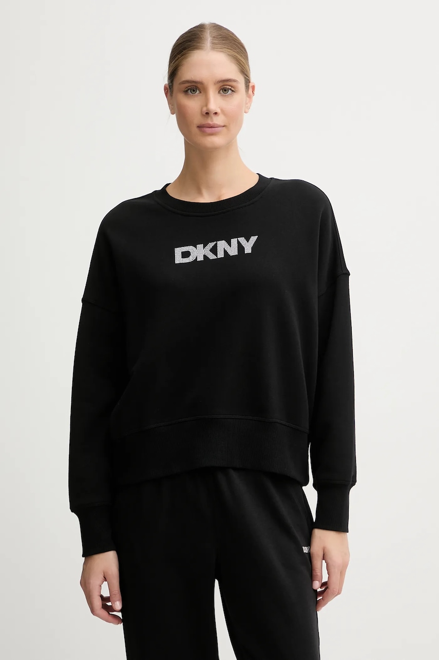 Βαμβακερή μπλούζα Dkny LOGO TERRY γυναικεία, χρώμα: μαύρο, DP5T1370