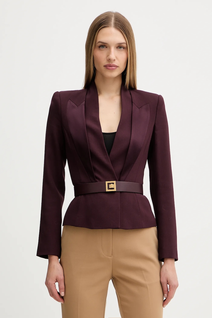 Σακάκι με προσθήκη μάλλινου υφάσματος Elisabetta Franchi χρώμα: μπορντό, GI17656E2