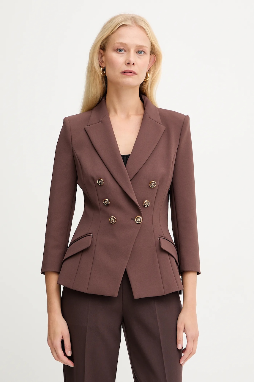Σακάκι Elisabetta Franchi χρώμα: καφέ, GI17456E2