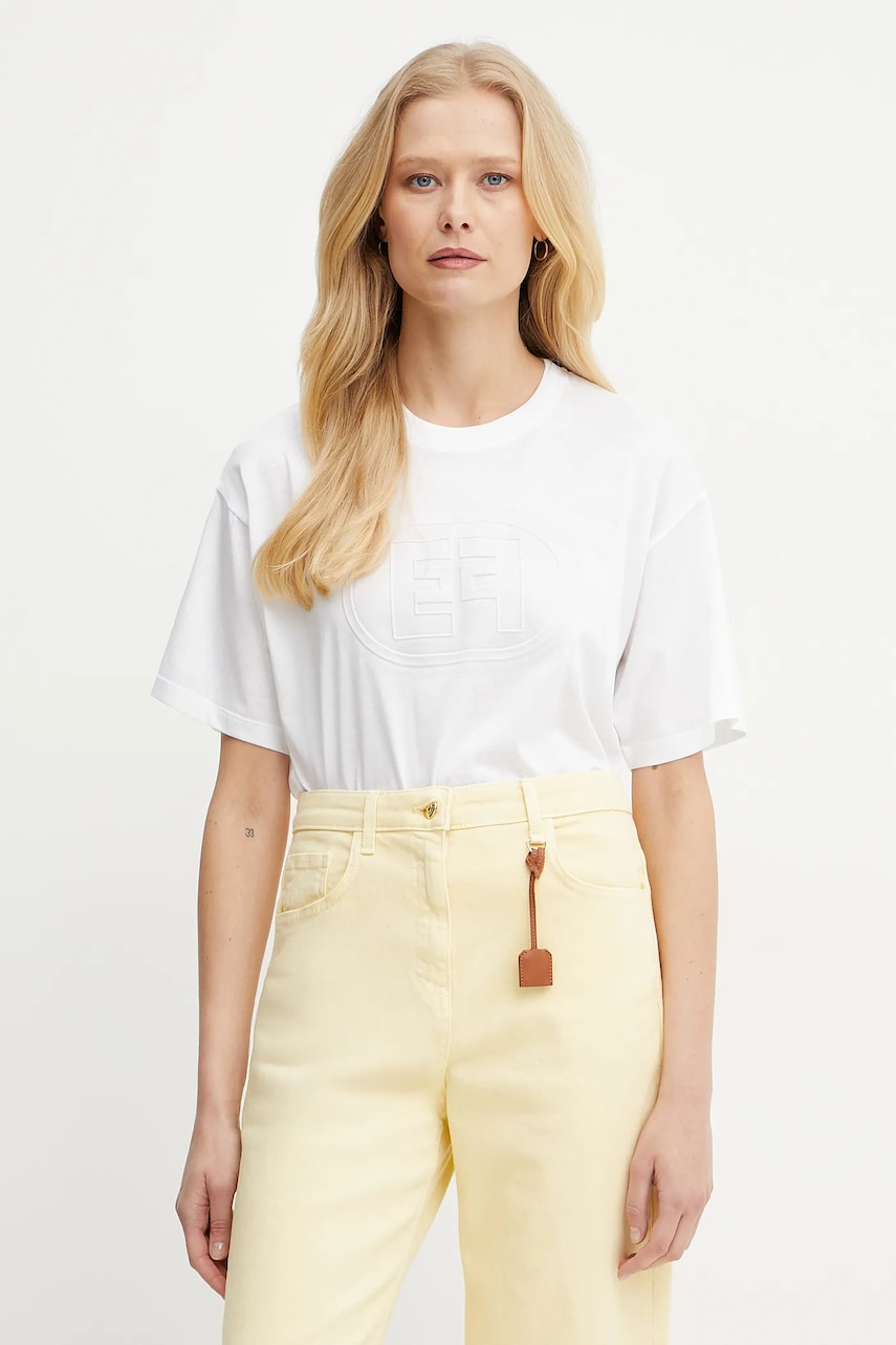 Βαμβακερό μπλουζάκι Elisabetta Franchi γυναικείο, χρώμα: άσπρο, MA60N51E2