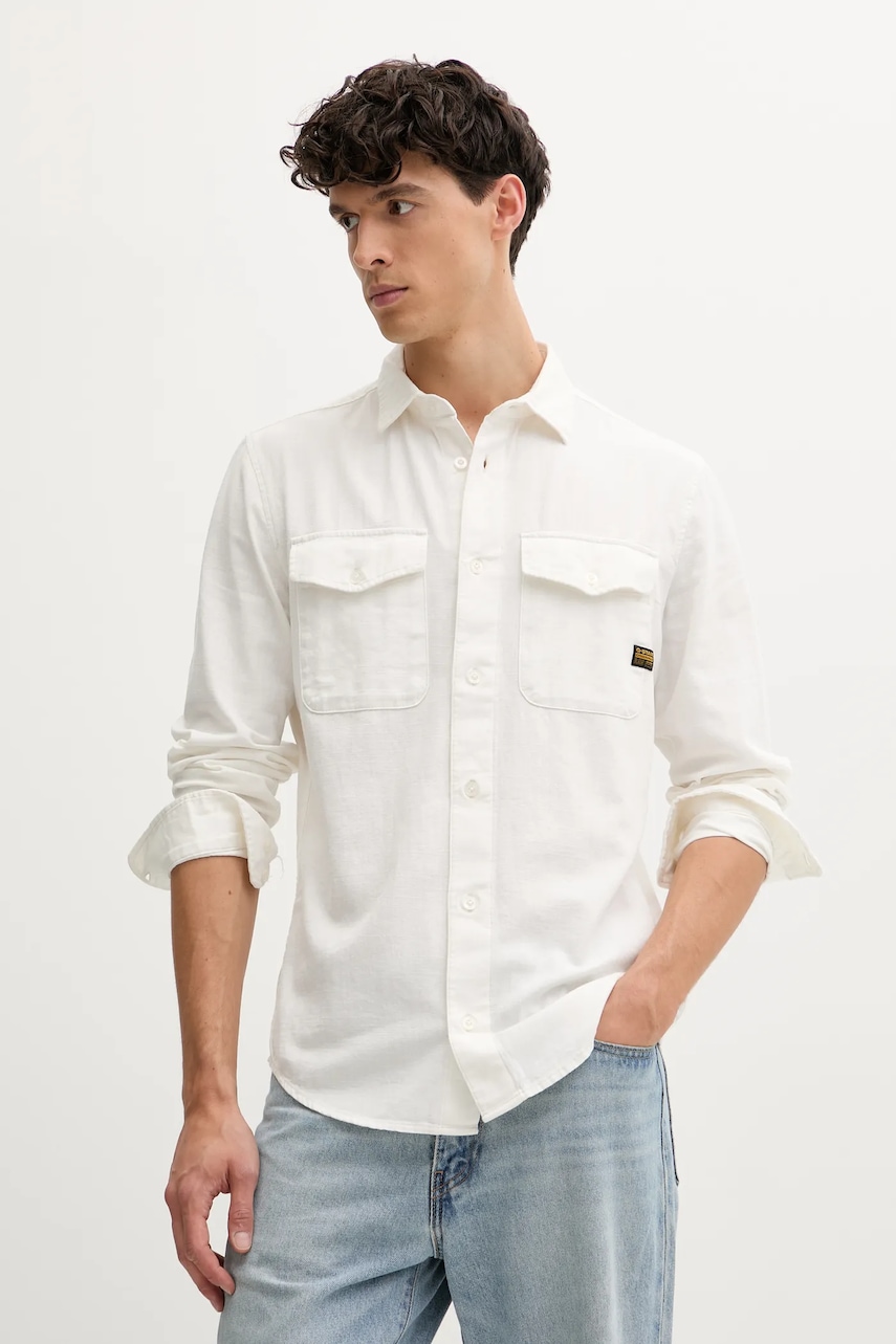 Βαμβακερό πουκάμισο G-Star Raw ανδρικά, χρώμα: πράσινο