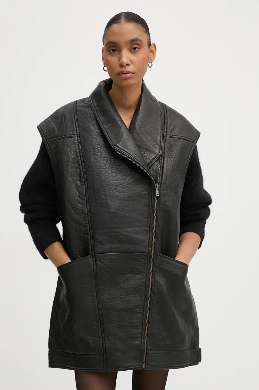 Δερμάτινο γιλέκο Gestuz γυναικείο, χρώμα: μαύρο, 10909519