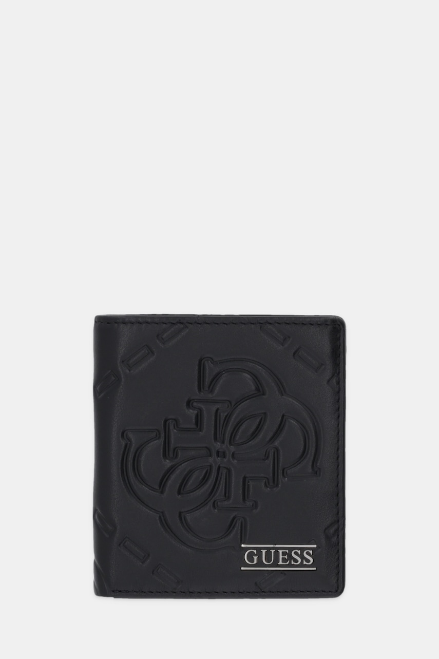 Δερμάτινο πορτοφόλι Guess BOSTON ανδρικό, χρώμα: μαύρο, SMBOMG LEA18