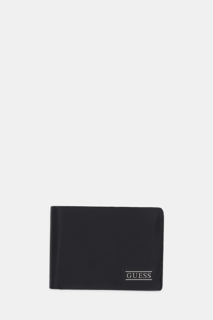 Δερμάτινο πορτοφόλι Guess BOSTON ανδρικό, χρώμα: μαύρο, SMNEBR LEA27