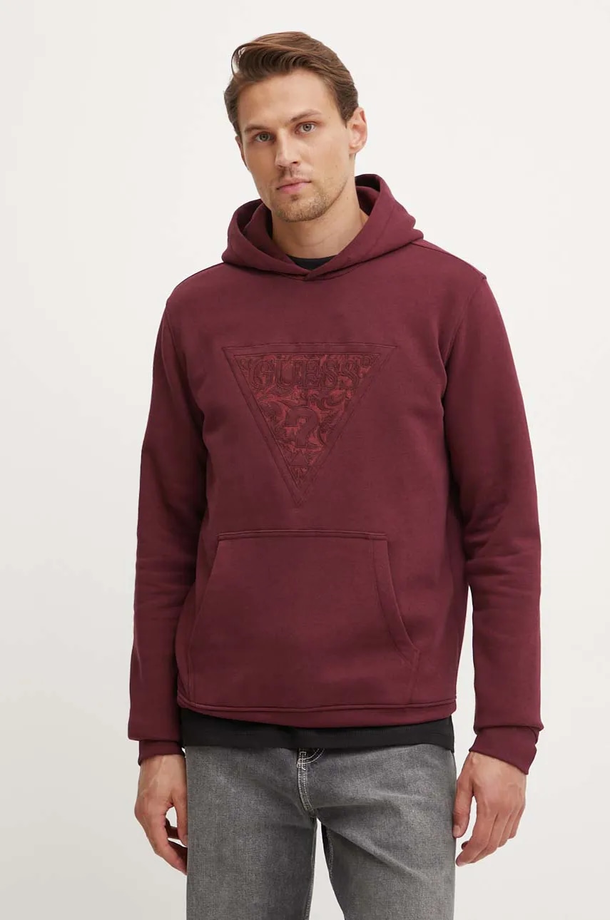 Μπλούζα Guess EMBROIDERED χρώμα: κόκκινο, με κουκούλα, M4BQ25.K9Z21