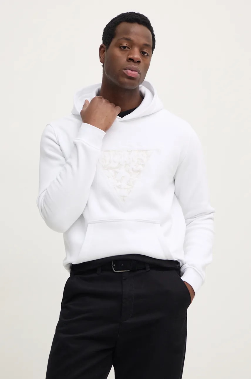Μπλούζα Guess EMBROIDERED χρώμα: άσπρο, με κουκούλα, M4BQ25.K9Z21