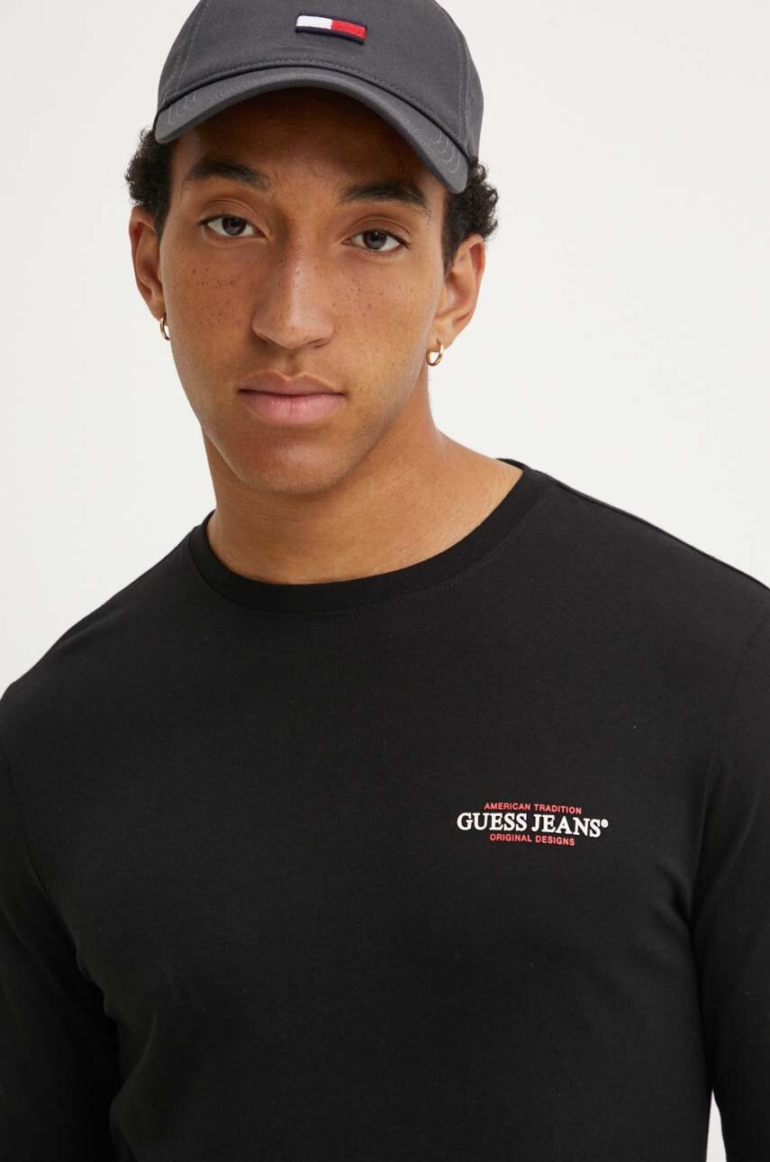 Βαμβακερή μπλούζα με μακριά μανίκια Guess Jeans χρώμα: μαύρο, M4YI54 K8HM0