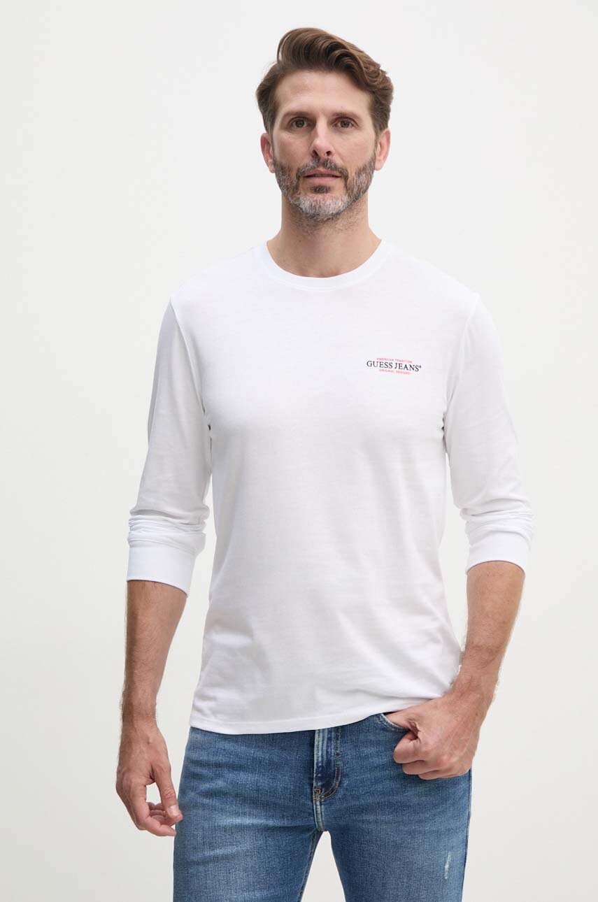 Βαμβακερή μπλούζα με μακριά μανίκια Guess Jeans χρώμα: άσπρο, M4YI54 K8HM0